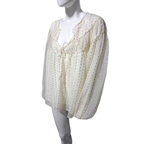 Old Navy Women's XXL Fairycore Split Neck Sheer Metallic Whimsical‎ Chiffon Top - Picture 2 of 11